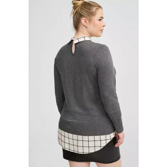 Torrid Twofer Collared Grey Cream Plaid Women's 2XL Preppy Academia - Picture 10 of 10